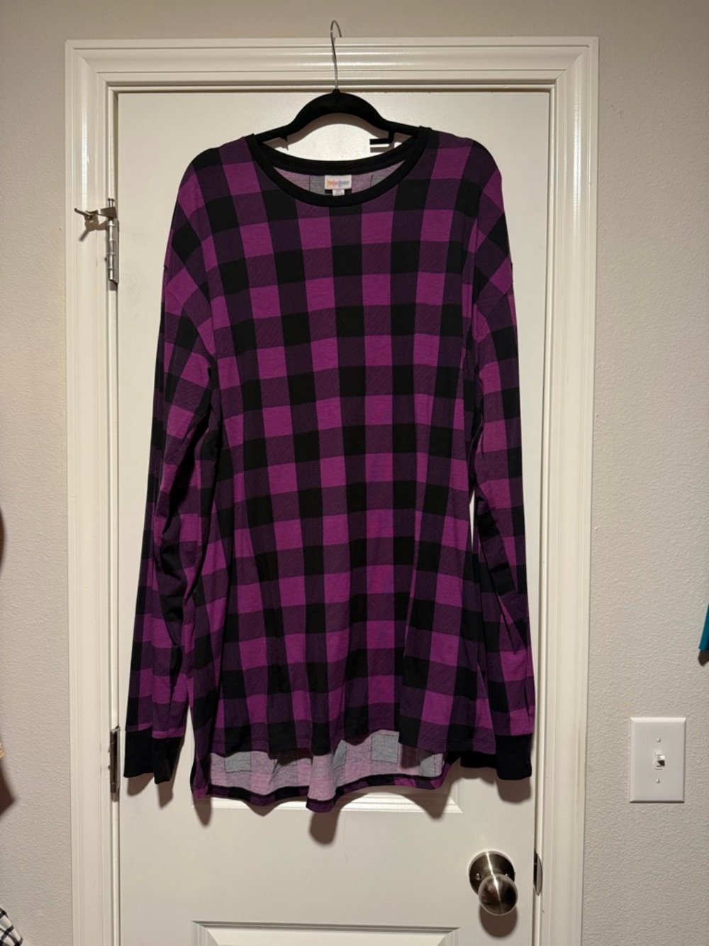 LuLaRoe Purple and Black Plaid Top